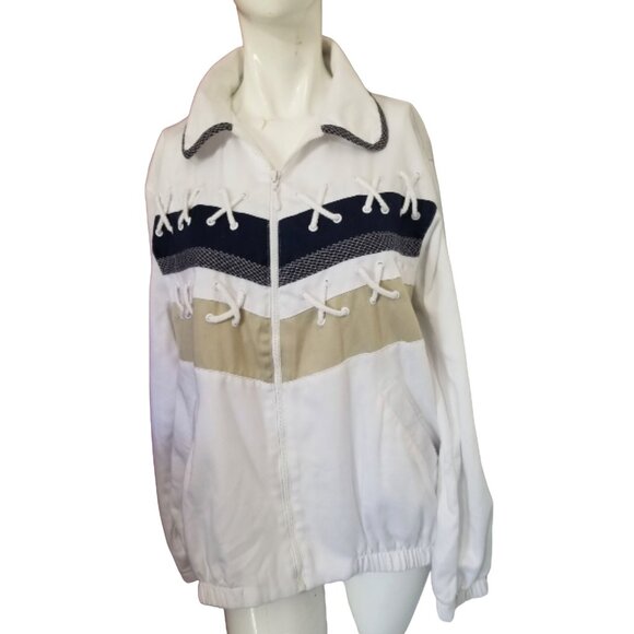 Alfred Dunner Sailing Windbreaker Jacket Sz 10 (Med) White Navy Blue with Ropes - Picture 6 of 7